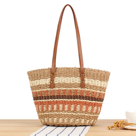Handwoven Straw Tote Bag with Leather Handles