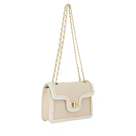 Straw Crossbody Bag for Women – Woven Shoulder Bag with Pearl Trim