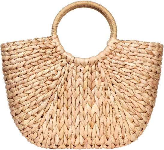 Handwoven Summer Rattan Tote Bag with Top Handle