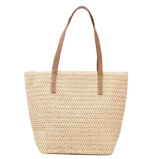 Handwoven Straw Tote Bag with Zipper Closure – Summer Shoulder Handbag for Women
